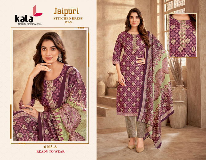 Jaipuri Vol 6 By Kala Daily Wear Cotton Printed Kurti With Bottom Dupatta Wholesale Online
